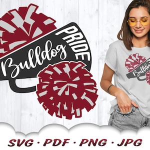 Bulldog Cheer Svg Files For Cricut - Cheerleader Svg - Megaphone Svg - Bulldogs Svg - Pom Poms Svg - Bulldog Pride Svg - Cheer Clipart