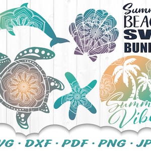 Mandala Summer Vibes Svg Bundle - File Svg Spiaggia per Cricut - Tartaruga Marina Svg - Mandala Tartaruga Svg - Stella Marina Svg - Mandala Delfino Svg Dxf