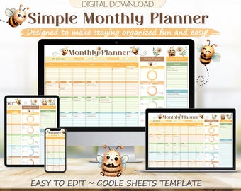 Bee Monthly Planner Google Sheets Spreadsheet: Personal Planner Calendar