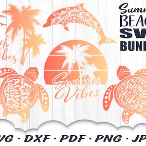 Sommer-Strand-Svg-Bundle - Meeresschildkröte SVG-Dateien für Cricut - Palmen-Sonnenuntergang-Svg-Schnittdateien - Sommer-Strandurlaub-Svg - Mandala-Schildkröten-Svg-Set