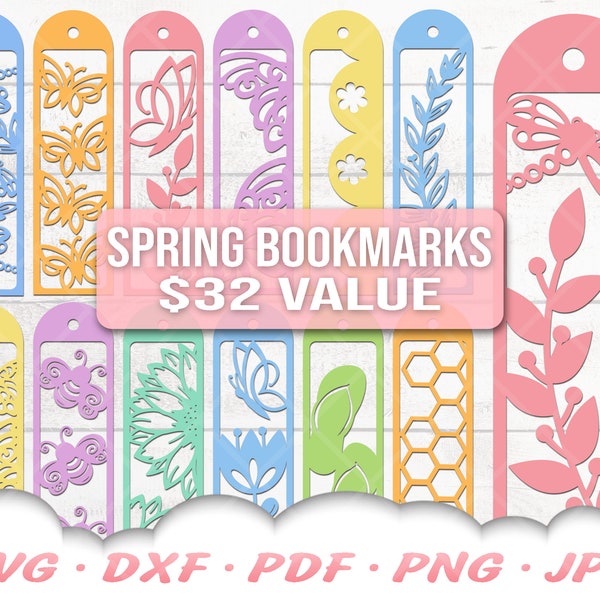 Spring Bookmark SVG Bundle - Bookmark Svg - Spring Svg - Leather Bookmark - Floral Bookmark - Bookmark Template - Reading Svg