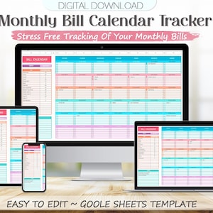 Monthly Bill Calendar | Google Sheets | Bill Tracker Template | Bill Tracker | Bill Planner Spreadsheet | Digital Bill Organizer