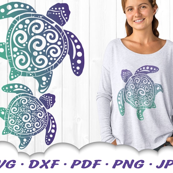 Spiral Sea Turtle Svg Bundle - Sea Turtle SVG Files For Cricut - Turtle Mandala Svg Cut Files - Summer Beach Svg - Mandala Turtle Svg Dxf