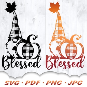 Gesegneter Herbstzwerg SVG - Gartenzwerg-Svg-Dateien für Cricut - Gesegnetes Svg - Kürbis-Svg - Herbst-Svg - Herbst-Dekor - Gnom-Clipart-Eisen
