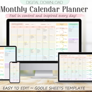 Monthly Calendar Spreadsheet | Google Sheets | Task Planner Template | Daily Calendar | Digital Calendar 2025 | Goal Tracker | Daily Planner