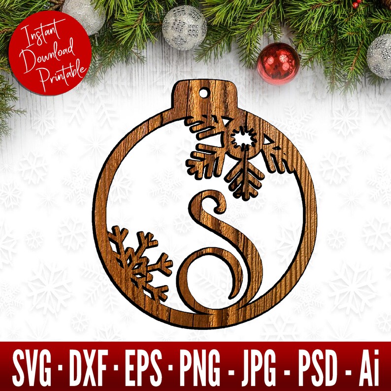 Download Personalized Monogram Christmas Ornament SVG Dxf Cut Files ...