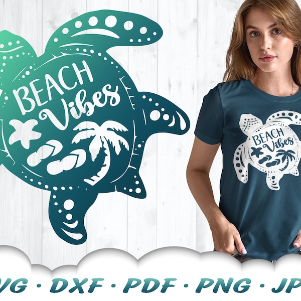 Beach Vibes Svg Files For Cricut - Sea Turtle Svg - Beach Svg - Palm Tree Svg - Flip Flop Svg - Summer Svg Files - Turtle Clipart Iron On