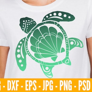 Tortuga marina con caparazón SVG - Archivos SVG de tortuga marina para Cricut - Archivos de corte Svg Dxf Png de caparazón de tortuga marina - Transferencia de vinilo para planchar para camisas
