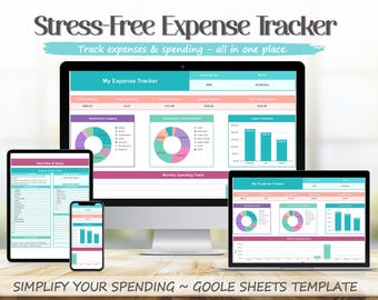 Expense Tracker Google Sheets Template, Monthly Spending Dashboard, Digital Organizer Spreadsheet