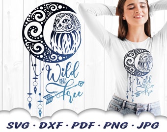 Wild And Free Dreamcatcher Owl Svg - Dreamcatcher Svg Cut Files For Cricut - Owl Svg Cut Files - Wild And Free Svg - Owl Clipart Dxf Files