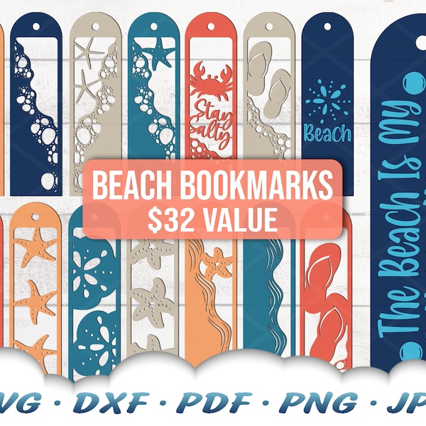 Beach Bookmark SVG Bundle - Bookmark Svg - Beach Svg - Leather Bookmark - Summer Bookmark - Bookmark Template - Reading Svg