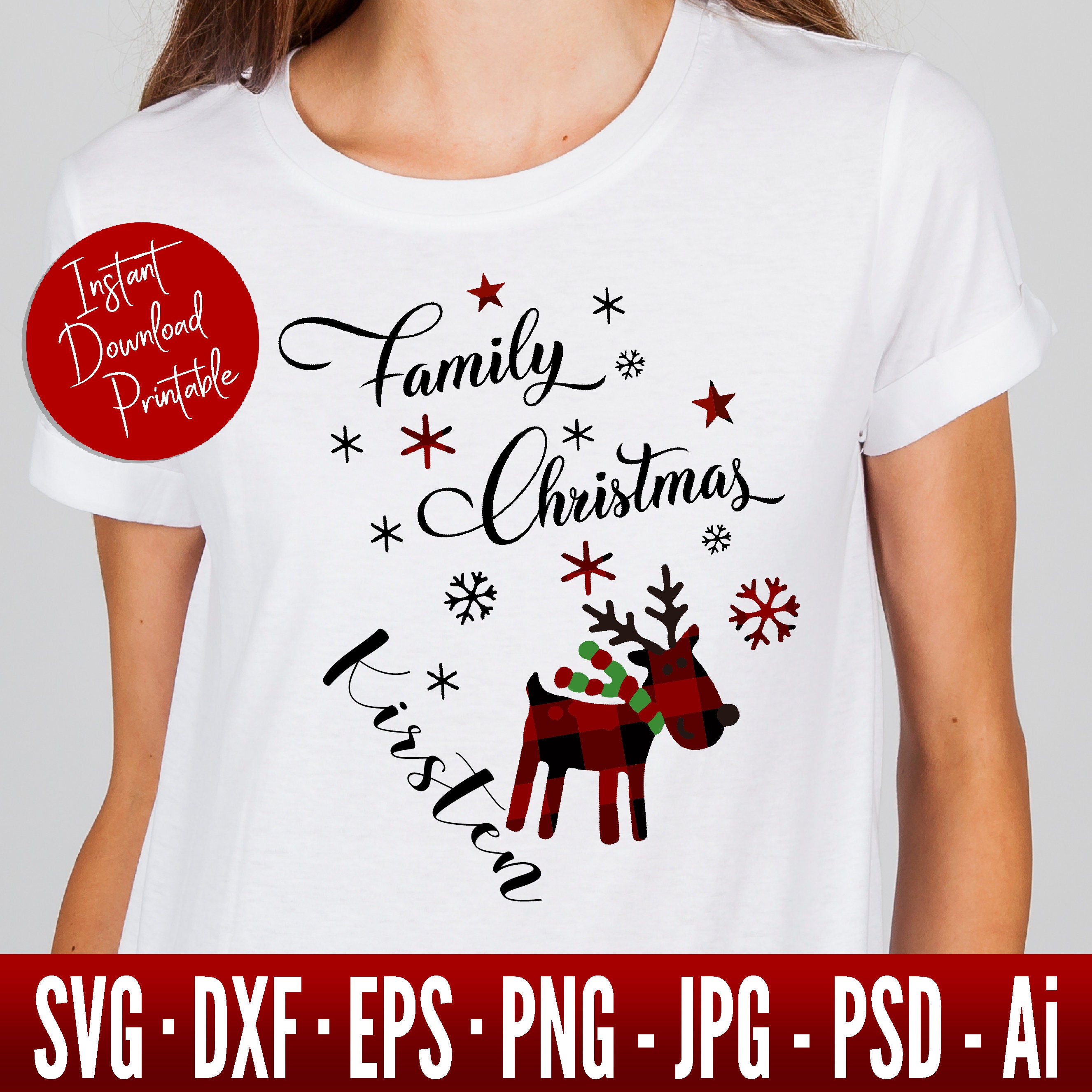 Buffalo Plaid Reindeer SVG Bundle Family Christmas Shirts | Etsy