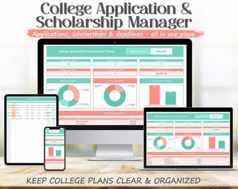 College Application Tracker Google Sheets Template, Scholarship Organizer, University Admissions Deadline Planner Spreadsheet