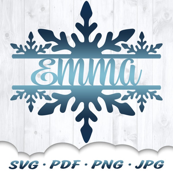 Flocon de neige monogramme Svg - fichiers Svg flocon de neige pour Cricut - Noël Svg - hiver - flocon de neige nom cadre - monogramme personnalisable Svg