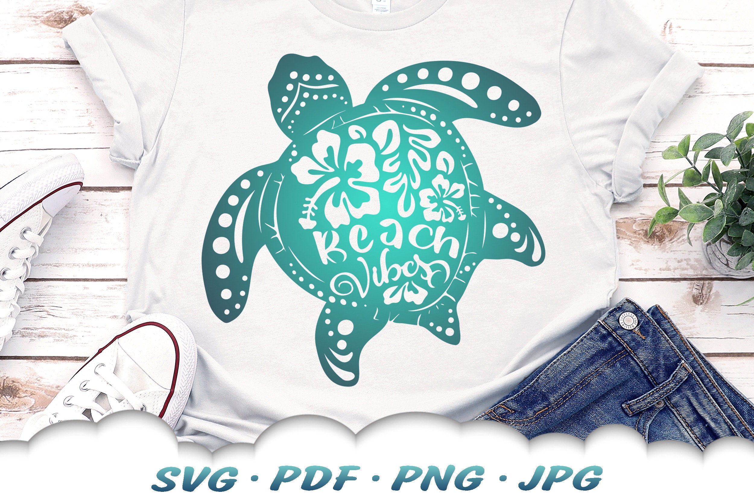 Floral Beach Vibes Turtle SVG Sea Turtle Svg Files for - Etsy