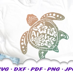 Archivos SVG de tortuga de hibisco Aloha para Cricut - SVG de tortuga de Hawái - Svg de hibisco - Silueta de tortuga marina Dxf - Archivos de corte de camisa de vacaciones en Hawái