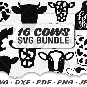 牛 SVG バンドル - 牛 SVG - 牛の頭 SVG - 牛シャツ - 乳牛 SVG - 農場 SVG - 牛 PNG - Cricut 用 SVG ファイル - シルエット SVG