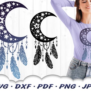 Celestial Dreamcatcher SVG - Traumfänger SVG-Dateien für Cricut - Mond und Sterne Svg-Dateien - Sterne Svg Schnittdateien - Federn Svg-Dateien
