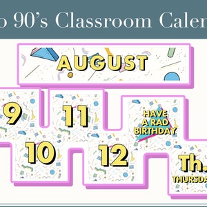 Retro klaskalender uit de jaren 90 | Pocket Chart kalenderkaarten | Klaslokaaldecoratie voor basis- of middelbare school | Afdrukbaar