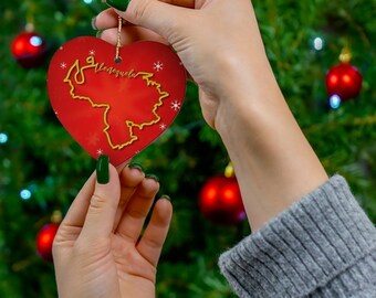 Mappa venezuelana Ornamento in ceramica di Natale, 2 forme. Decorazione Regalo Vacanza Navidad Venezolana