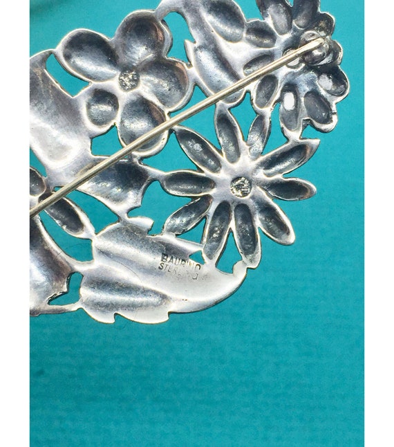 STERLING BAURING BROOCH pin,  Butterfly & Flowers… - image 6