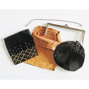 BOLSA DE REGALO N.º 2: lote mixto vintage: 2 carteras de terciopelo, forro de cartera de cuero de gamuza, marco de cartera y cadena rotos, para reutilizar, hacer manualidades y reparar