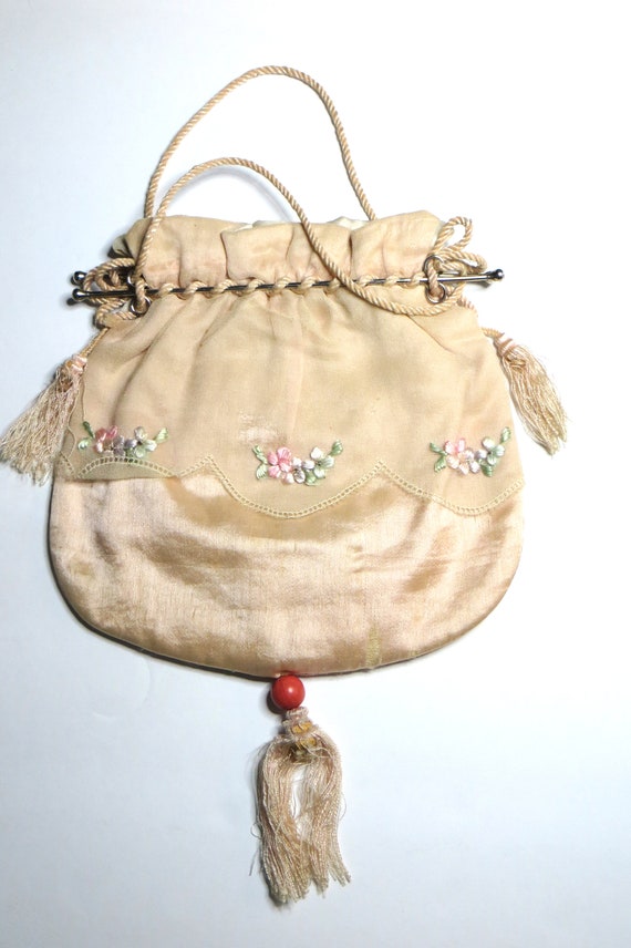 Pale Pink Fabric Purse with Embroidered Flowers, … - image 2