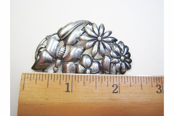 STERLING BAURING BROOCH pin,  Butterfly & Flowers… - image 7