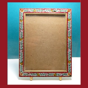 Millefiori Photo Frame Italian,  micro mosaic, 1950s, 3 5/8&quot; x 2 5/8&quot;, gilt back and stand, glass, stamped Italy