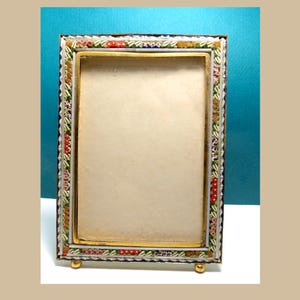 Millefiori Photo Frame Italian, micro mosaic, 1950s, 2 1/2&quot; x 3 1/2&quot;, gilt back and stand, glass, stamped Italy