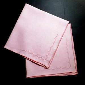 Two Vintage LINEN DINNER NAPKINS, 16&quot; square, pale pink, matching, finished edges, cloth, cleaned & pressed, very soft