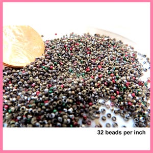 Micro Metal Beads, 12+ grams, about 32 bpi, antique, some colored, brass & steel, Haertig collection  #477
