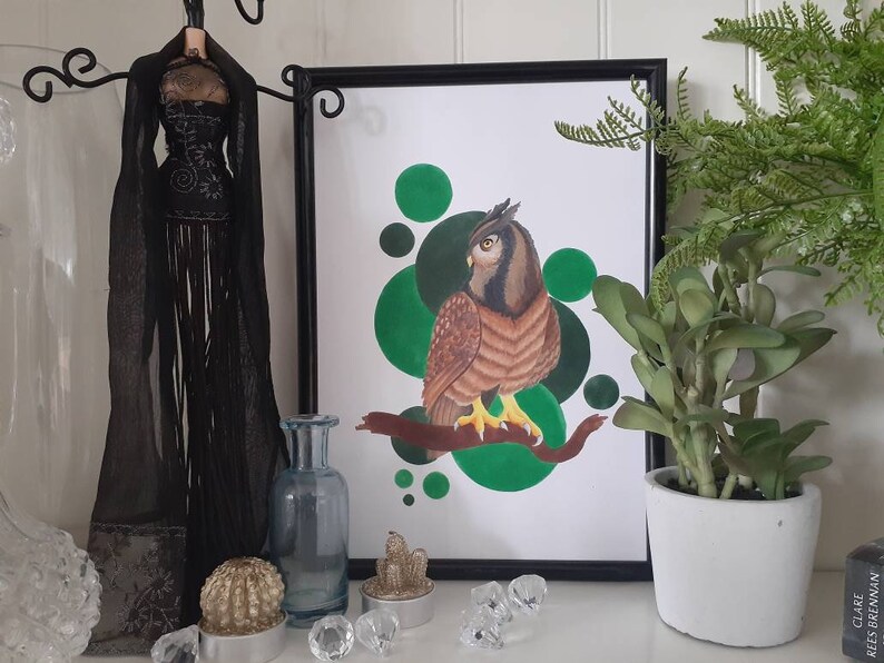Great horned owl drawing brown owl drawing owl illustration matted owl art