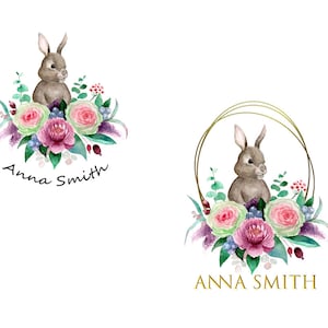 Watercolor logo, Bunny logo, Rabbit logo, Floral logo, Flower logo, Baby shop logo, pet shop