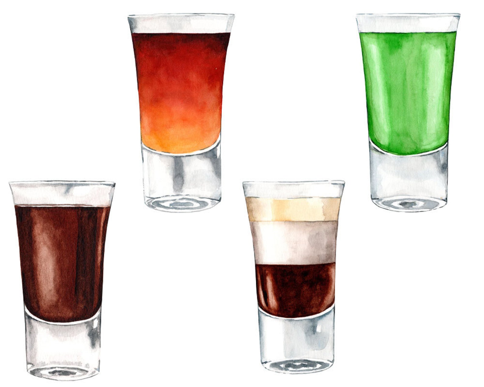 Party Shots Watercolor Drinks Clipart Shots Clipart Alcohol Etsy
