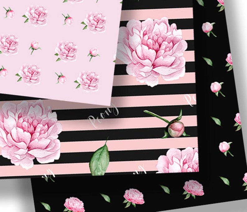 Peony Pattern Digital Paper Pack Watercolor Flowers Floral | Etsy