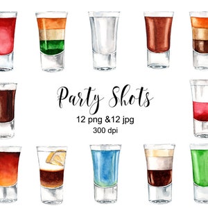 Party Shots, Aquarel dranken clipart, Shots clipart, Alcohol Clipart, Coctail clipart, Party clipart, Shot