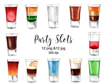 Party Shots, Watercolor drinks clipart, Shots clipart, Alcohol Clipart, Coctail clipart, Party clipart, Shot