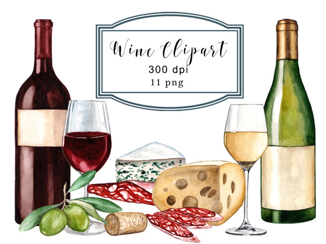 Wine Clipart Watercolor Wine Wine & Cheese of Red - Etsy