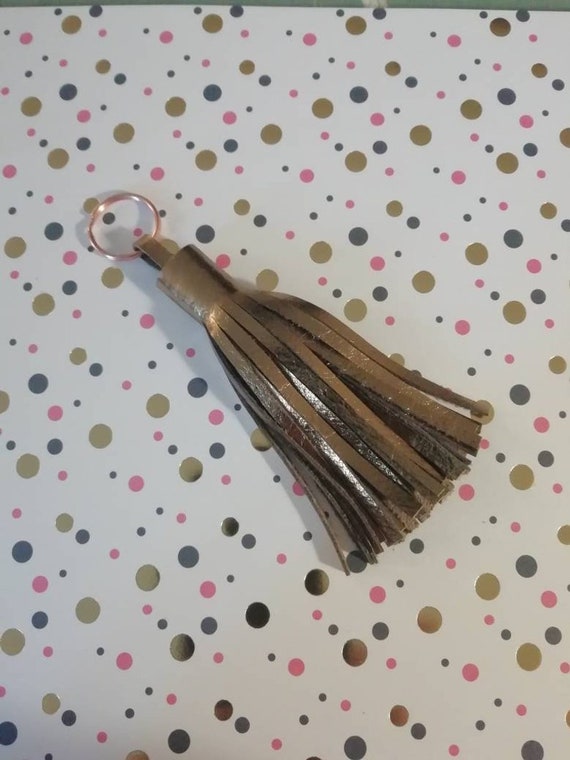 Metallic Leather Tassel Keychain | Tassel Keyring | Leather Fringe Key Ring | Metallic Leather