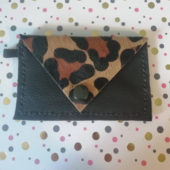 Leopard Print Card Purse | Card Purse Keyring | Leather Coin Purse Key chain | Leather Key Ring | Mini Change Purse | Card Holder