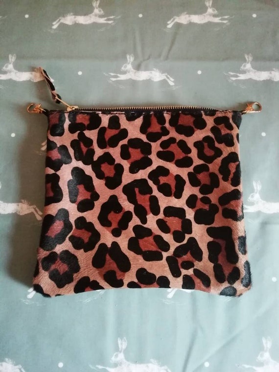 Leopard Print Leather Cross Body Bag | Womens Leather Bag | Leather Clutch Bag
