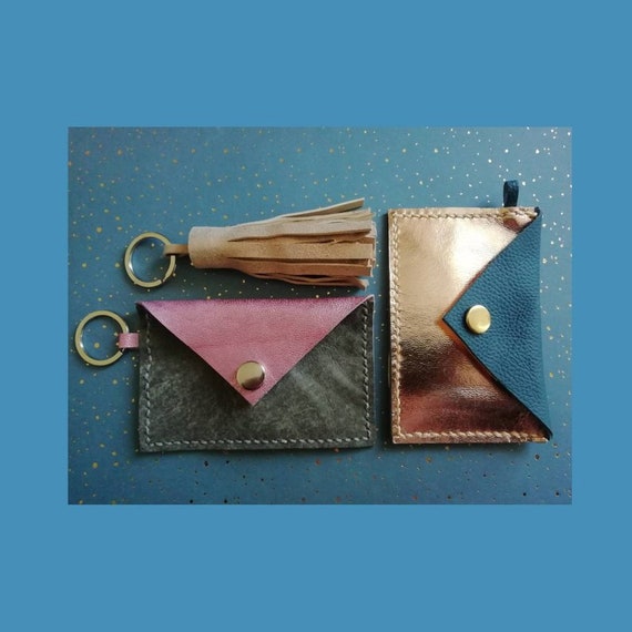 Leather Coin Purse Keyring | Keyring | Leather Key Ring | Mini Card Purse | Metallic Leather | Credit Card Holder | Oyster Card Holder