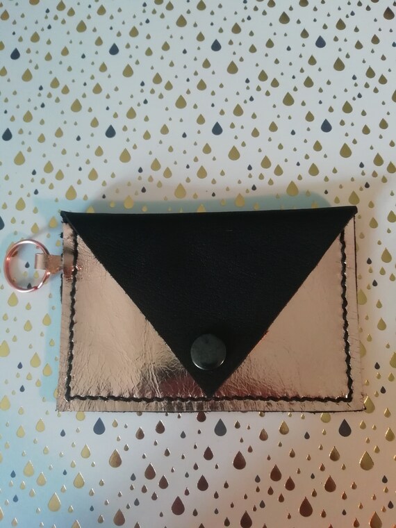 Coin Purse Keyring | Metallic Leather Card Purse | Rose Gold and Black Purse | Leather Card Purse Keyring