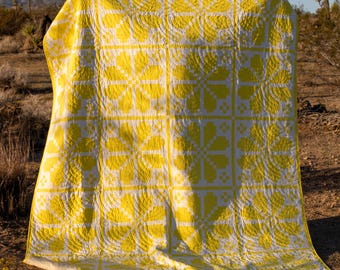 Handmade Yellow Floral Quilt - Full Size Log Cabin Design