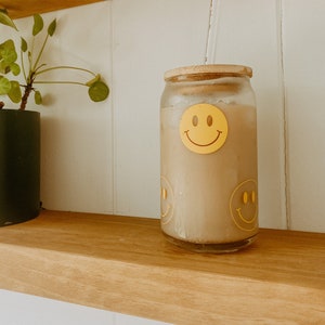 Smiley Face Beer Can Glass - Coffee Cup - Iced Coffee Cup - Glass Cup - Personalized Glass Cup - Retro Smiley Face Glass