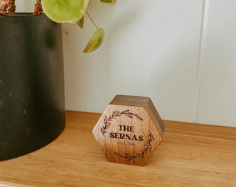 Personalized Walnut Ring Box - Hexagon Box - Ring Holder - Wedding Present - Bridal Shower Present - Wedding Decor - Bridal