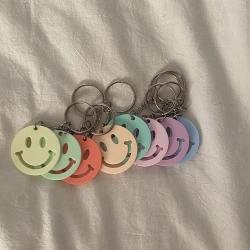 Smiley Face Groovy Keychain Cute Retro Gift Keyring Hippie Etsy