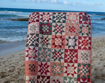 Handmade Throw Quilt | Quilt for Sale | Red and Orange Quilt