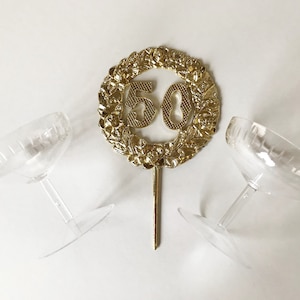 50th Anniversary Plaque & Champagne Glasses Cake Topper